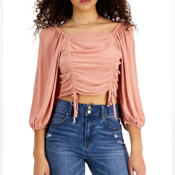 Self Esteem Juniors’ Large Ruched-Front Woven Top, Mauve, Smocked Back Brand New - Picture 6 of 6